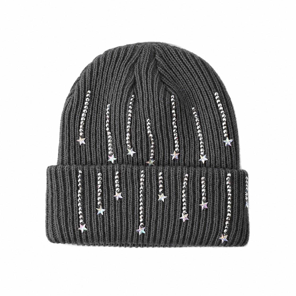Polyester Star Accent Cuffed Beanie — Dark Gray