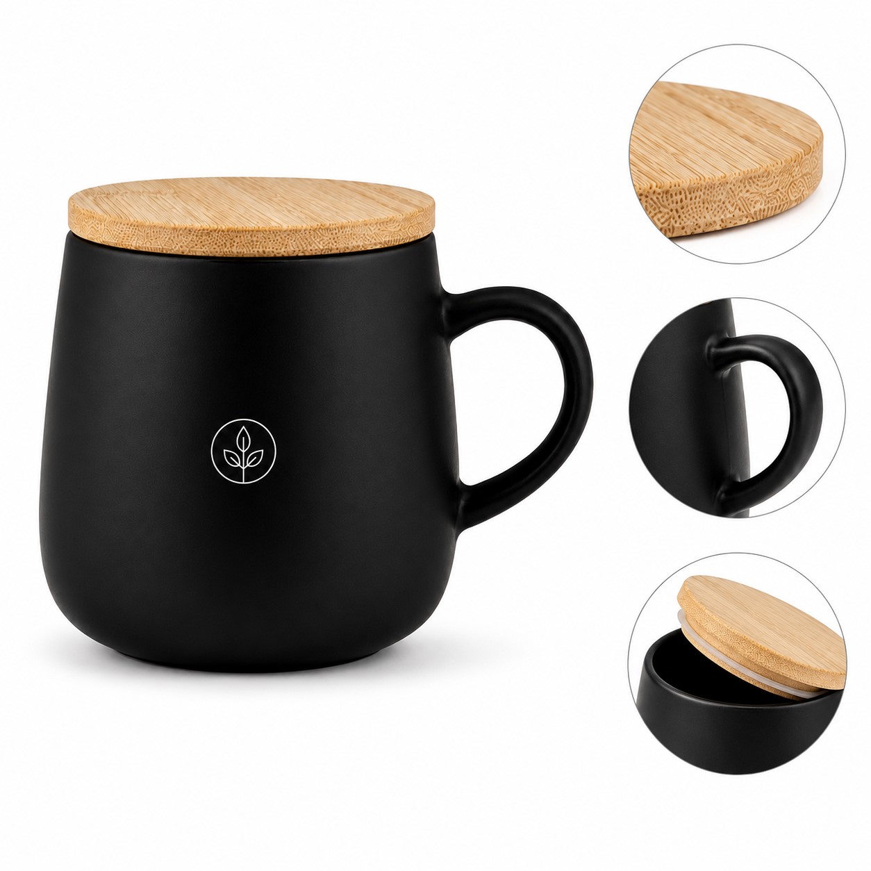 Handled 11 Oz Ceramic Mug With Bamboo Lid