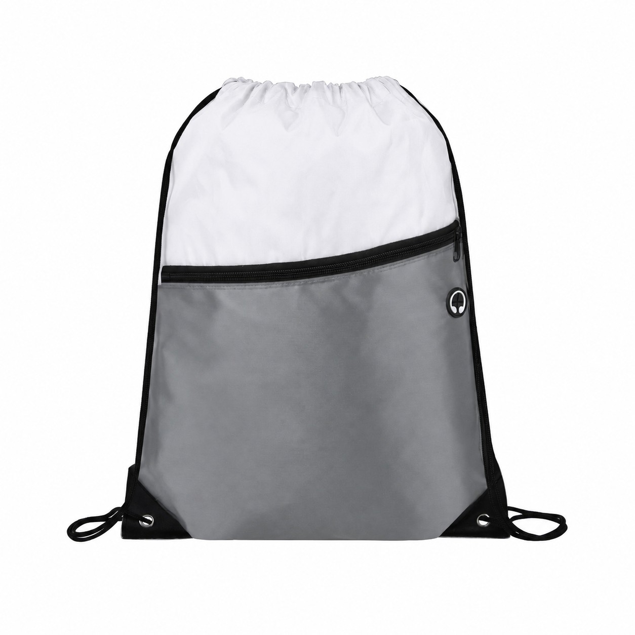 Two-Tone Zipper Drawstring Backpack — Gray