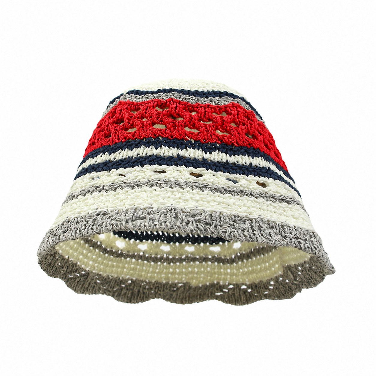 Straw Crochet Sun Bucket Hat — Red