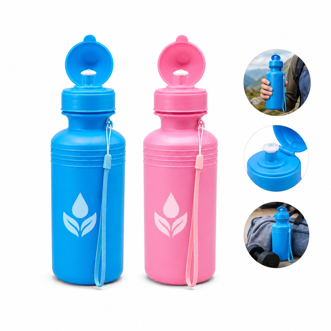 Reusable Plastic Sports Bottle With Wrist Strap