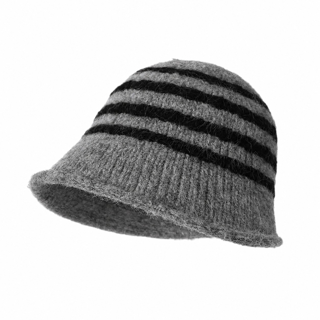 Cotton Striped Fisherman Bucket Hat — Gray