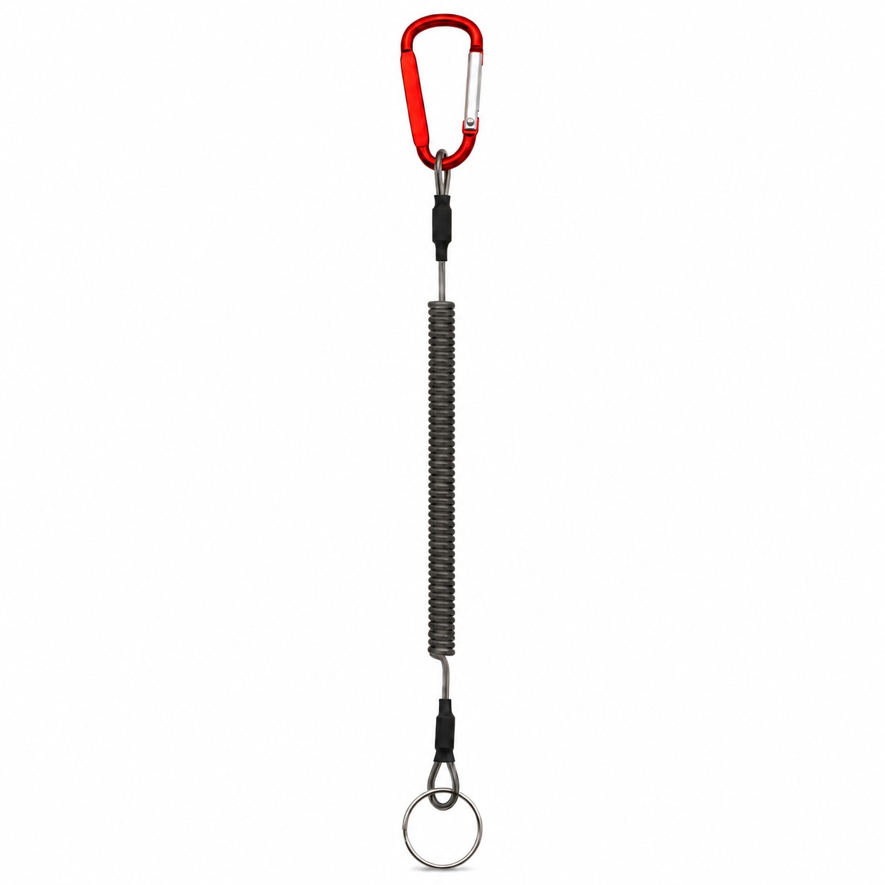 Metal Coil Keychain With Carabiner Clip — Red/Gray
