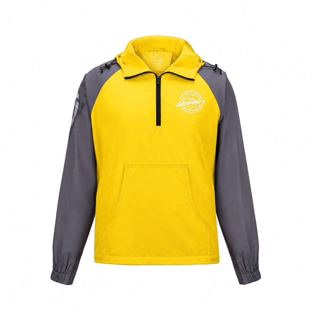 Polyester Quarter-Zip Hooded Jacket — Yellow
