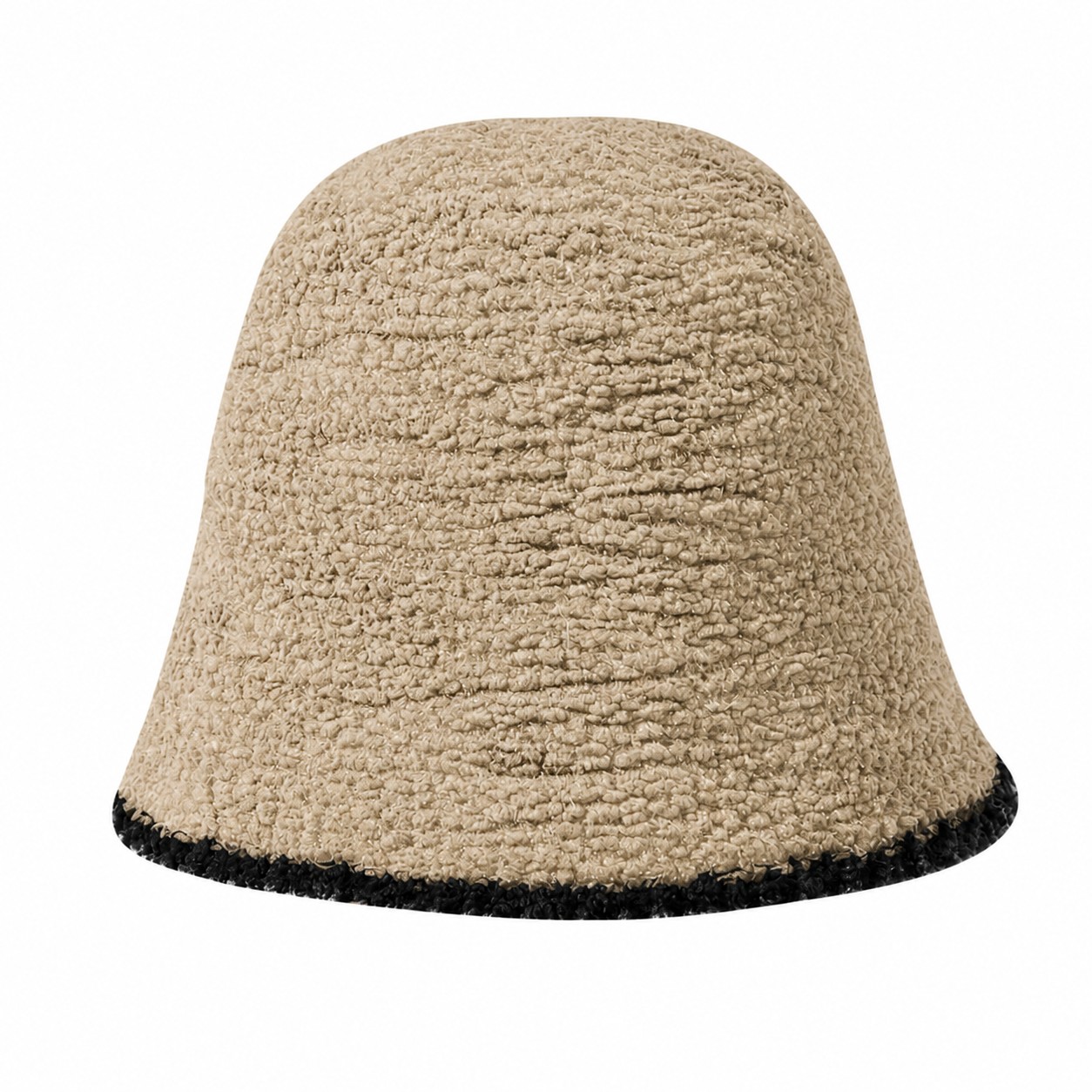 Polyester Plush Fisherman Bucket Hat — Khaki Beige/Black