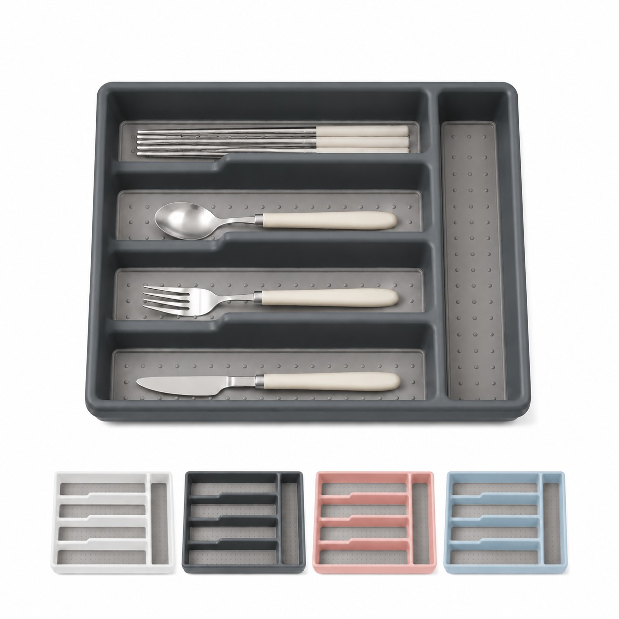 Five Compartment Non-Slip Silverware Organizer