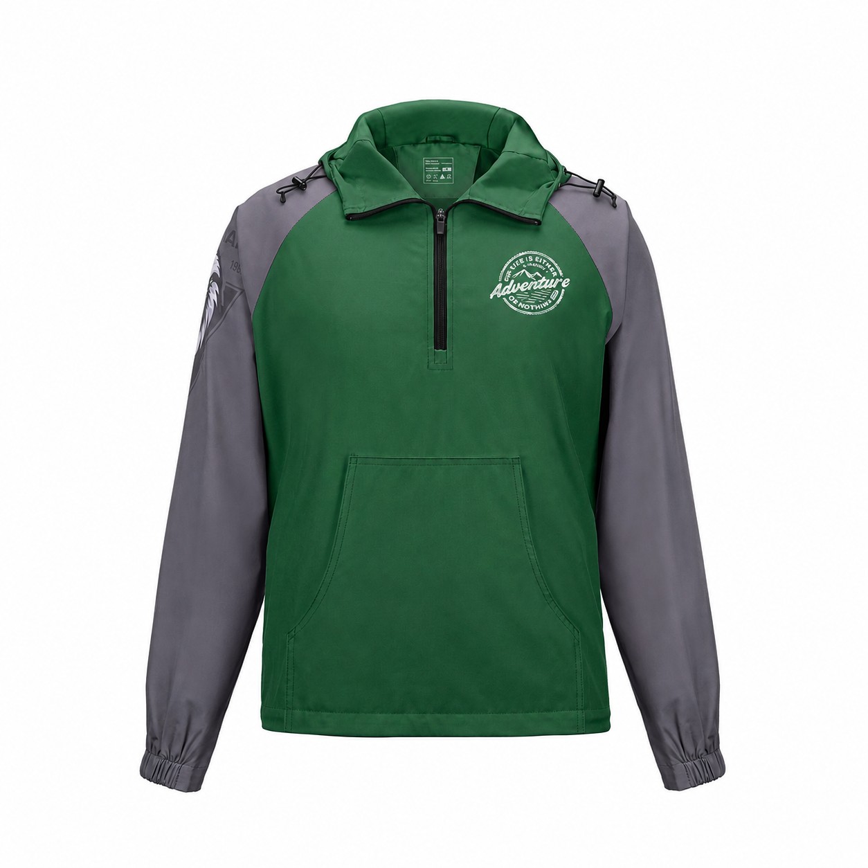 Polyester Quarter-Zip Hooded Jacket — Green
