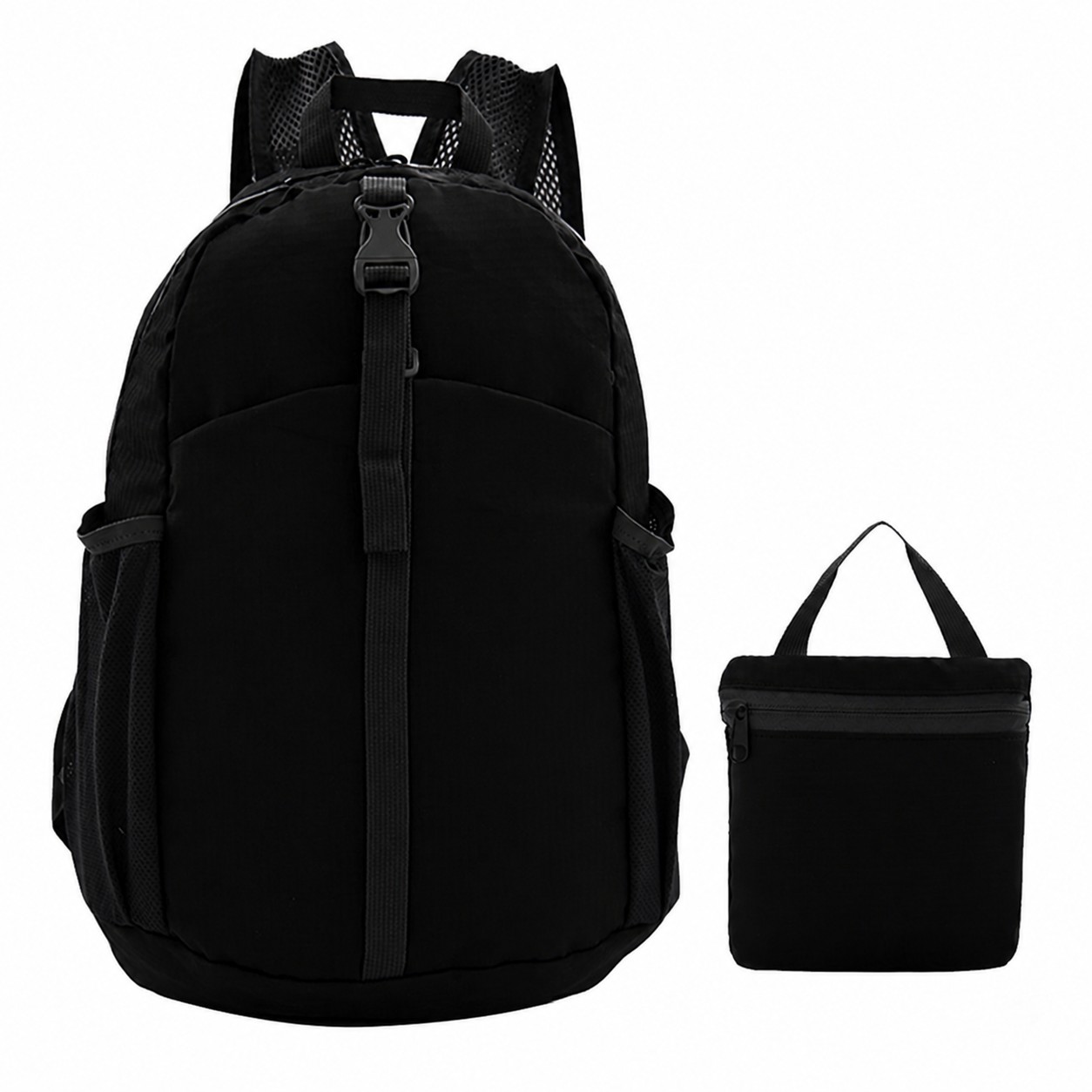 Foldable Nylon Travel Backpack — Black