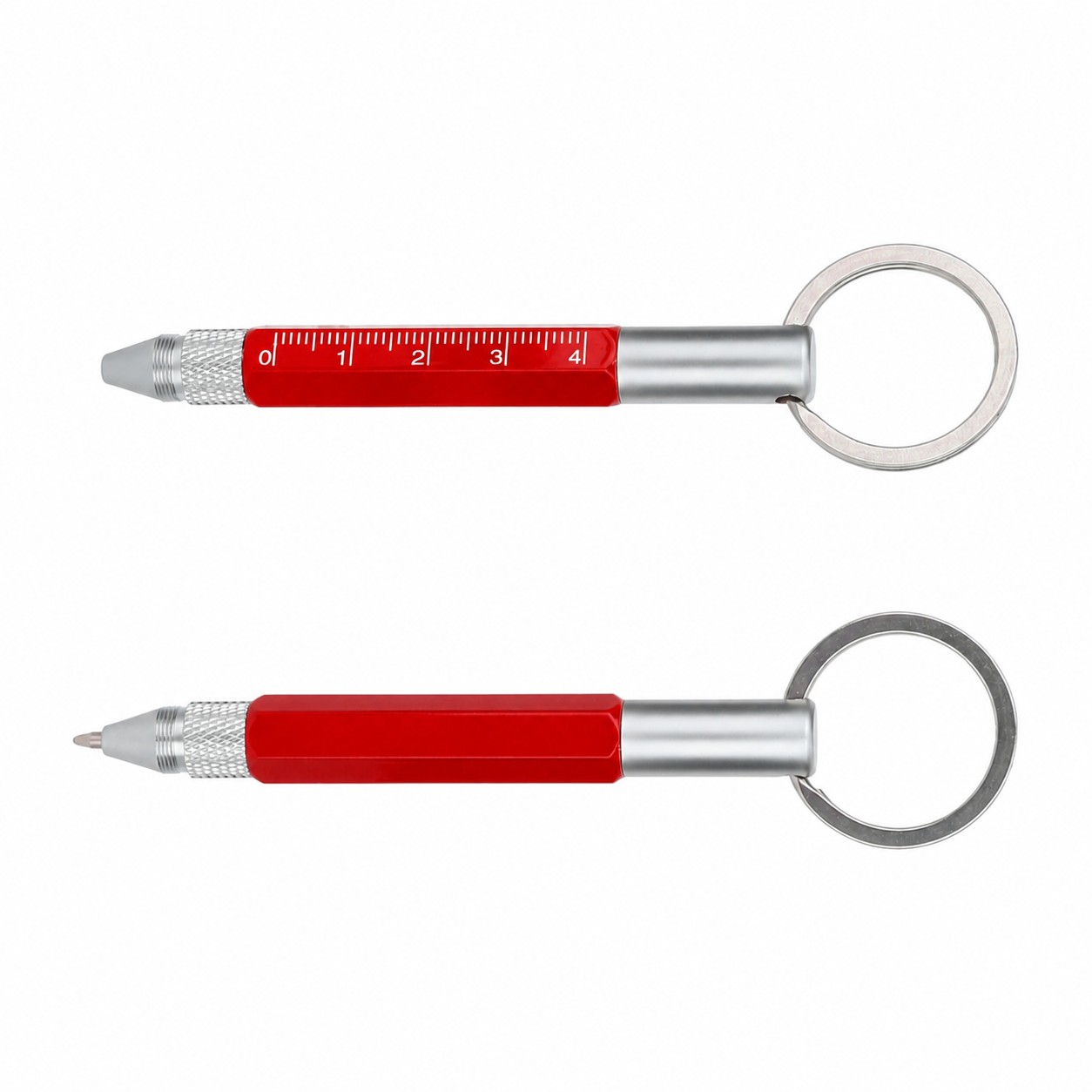 Aluminum Ruler Pen Keychain Tool — Red