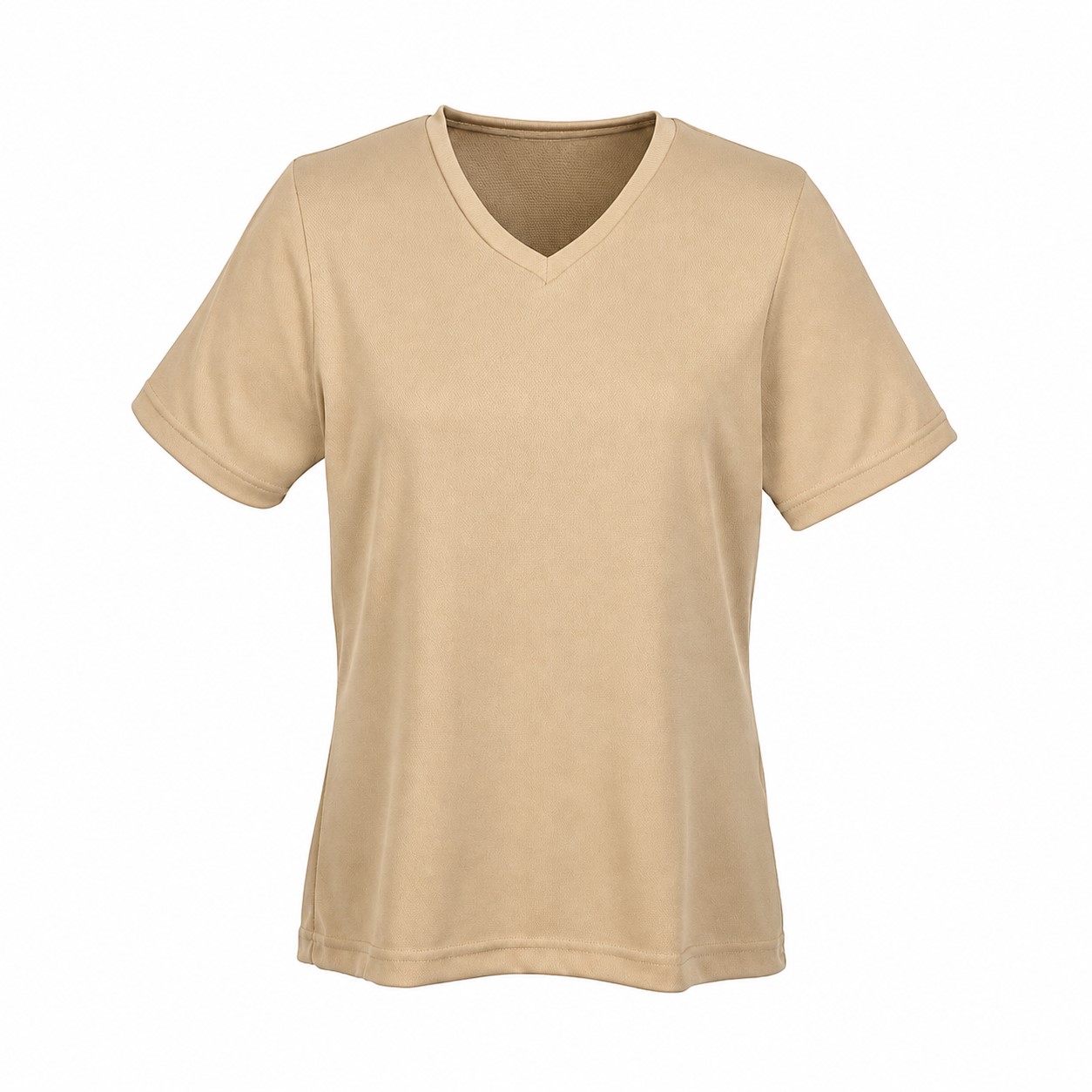 Ladies Mesh Polyester V Neck Shirt — Tan Beige