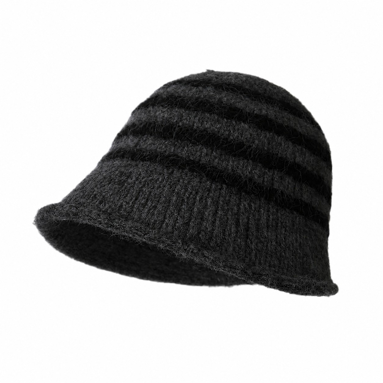 Cotton Striped Fisherman Bucket Hat — Black