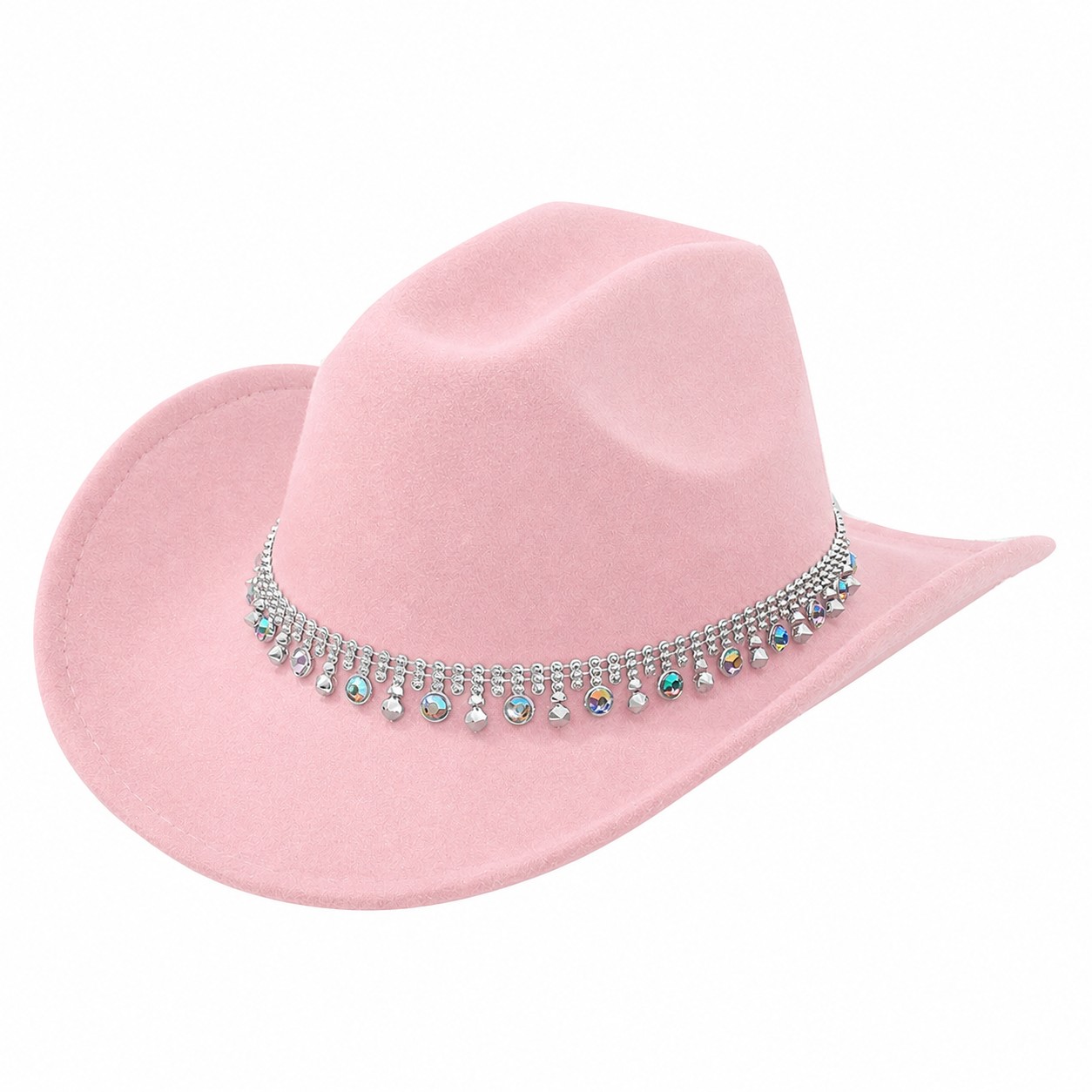 Jeweled Band Polyester Cowboy Hat — Light Pink