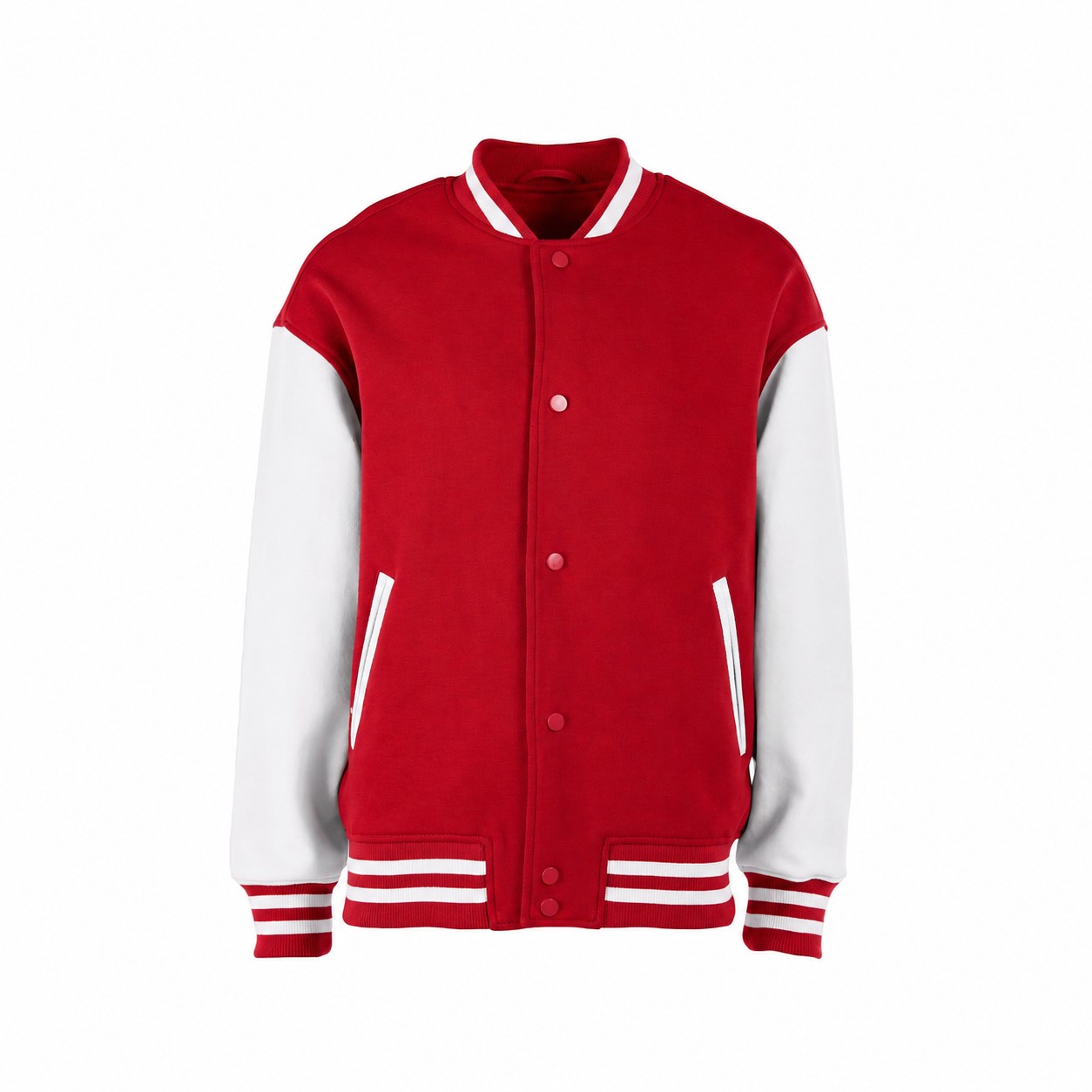 Cotton Varsity Jacket With Satin Lining — Retro Red/White