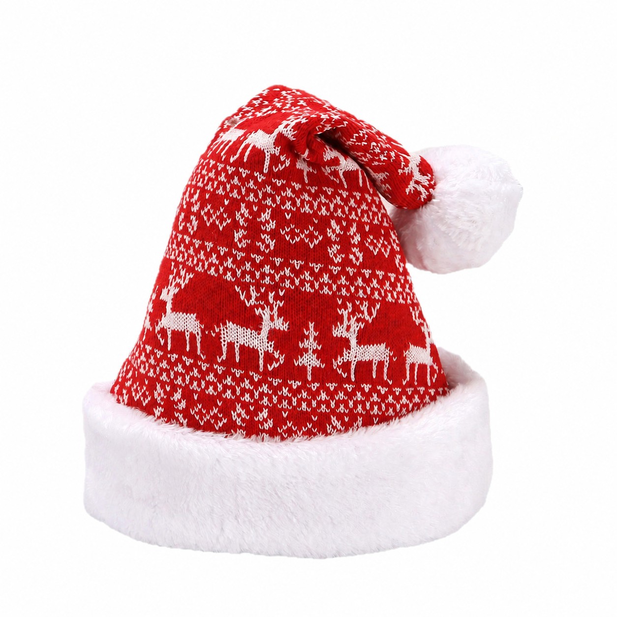 Cotton Reindeer Christmas Santa Hat — Red