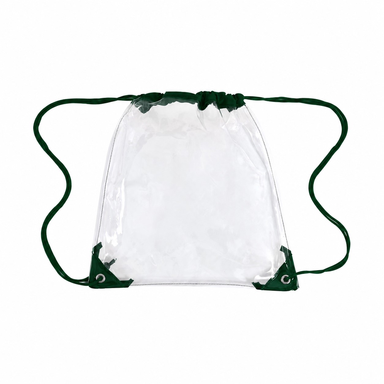 PVC And 210D Polyester Clear Drawstring Bag — Forest Green
