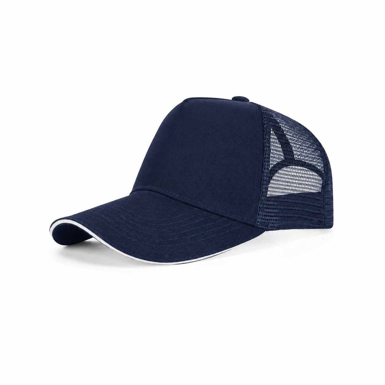 Polyester Cotton Twill Front Cap — Navy Blue/White