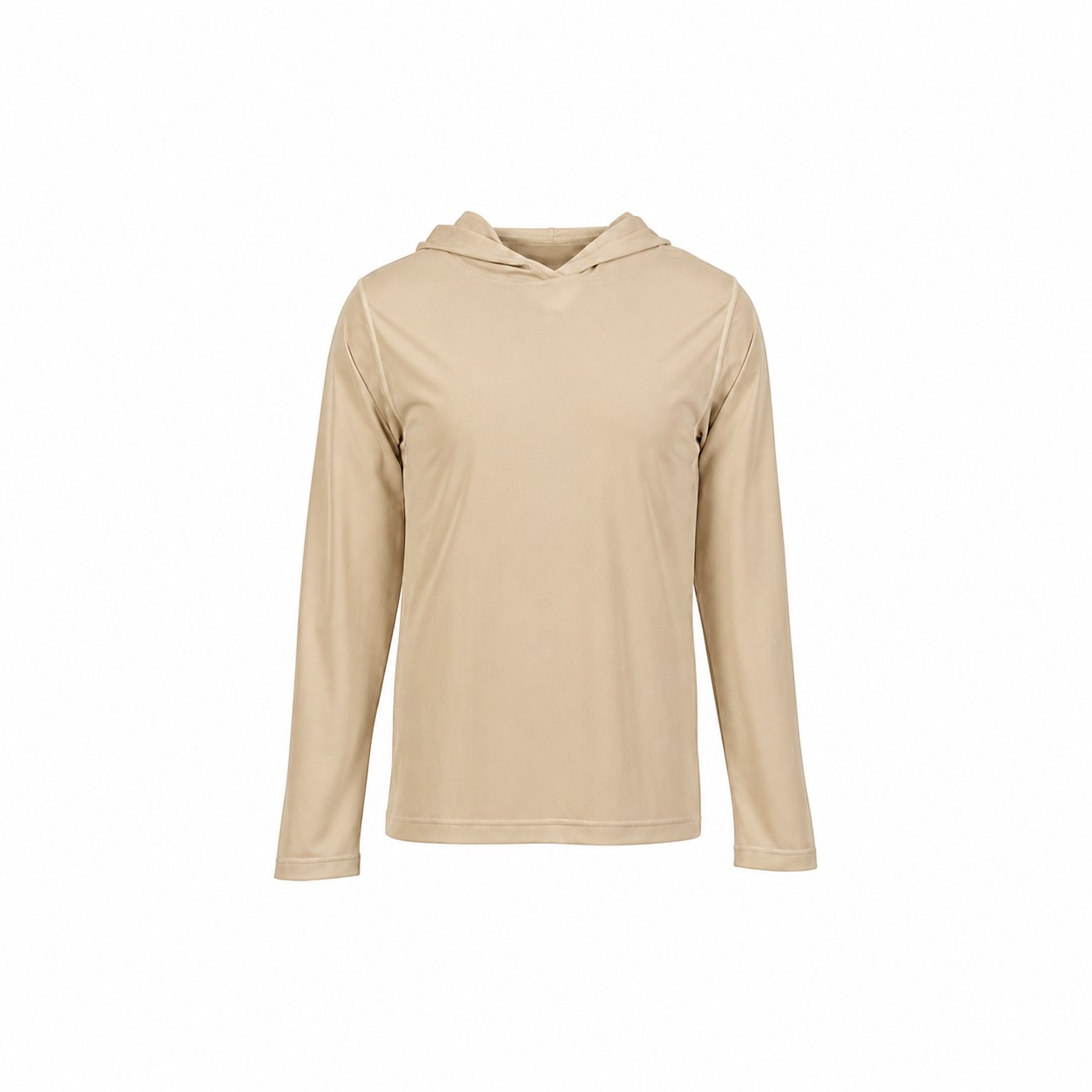 Polyester Long Sleeve Hooded Training Shirt — Tan Beige