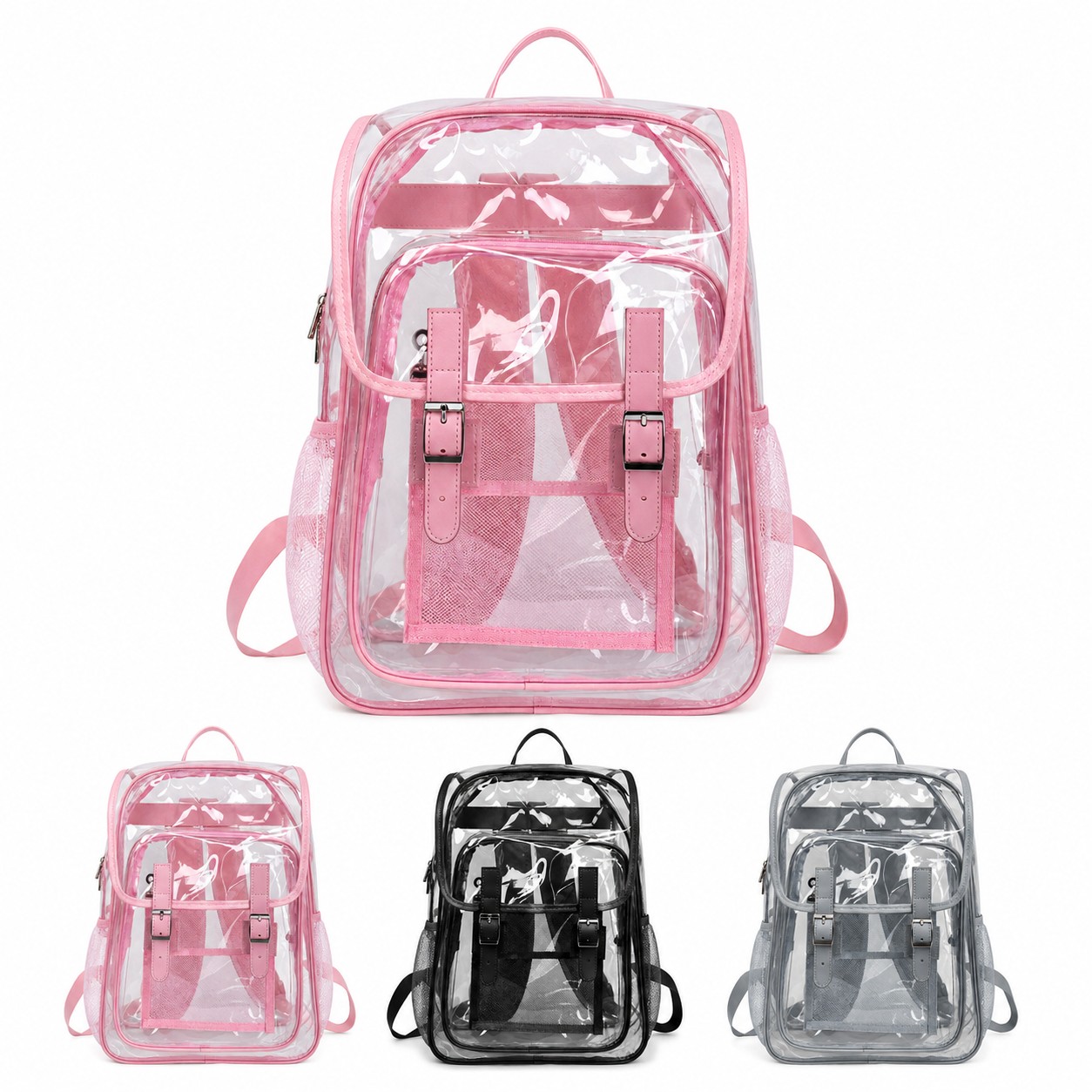 Clear PVC Security Backpack With Leather Trim