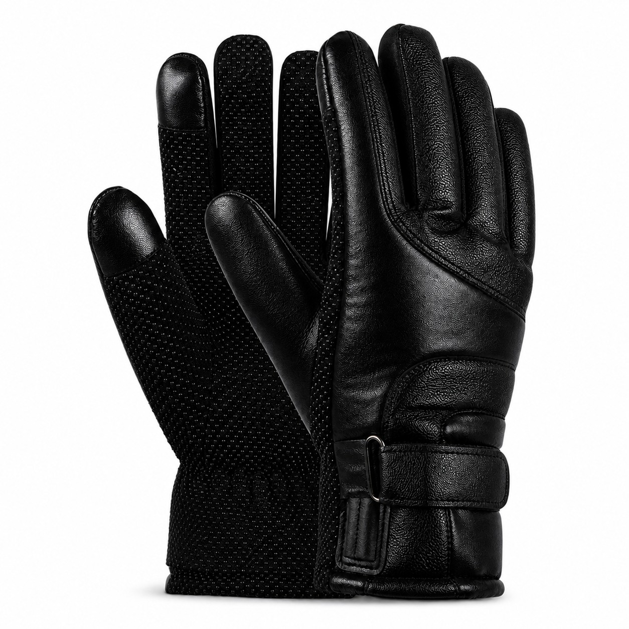 Leather Heated Biking Gloves — Black