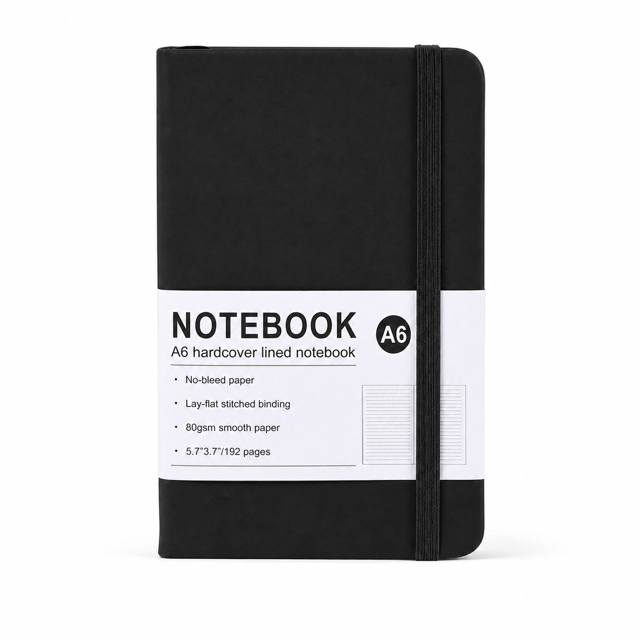 PU Leather Journal With Elastic Closure — Black