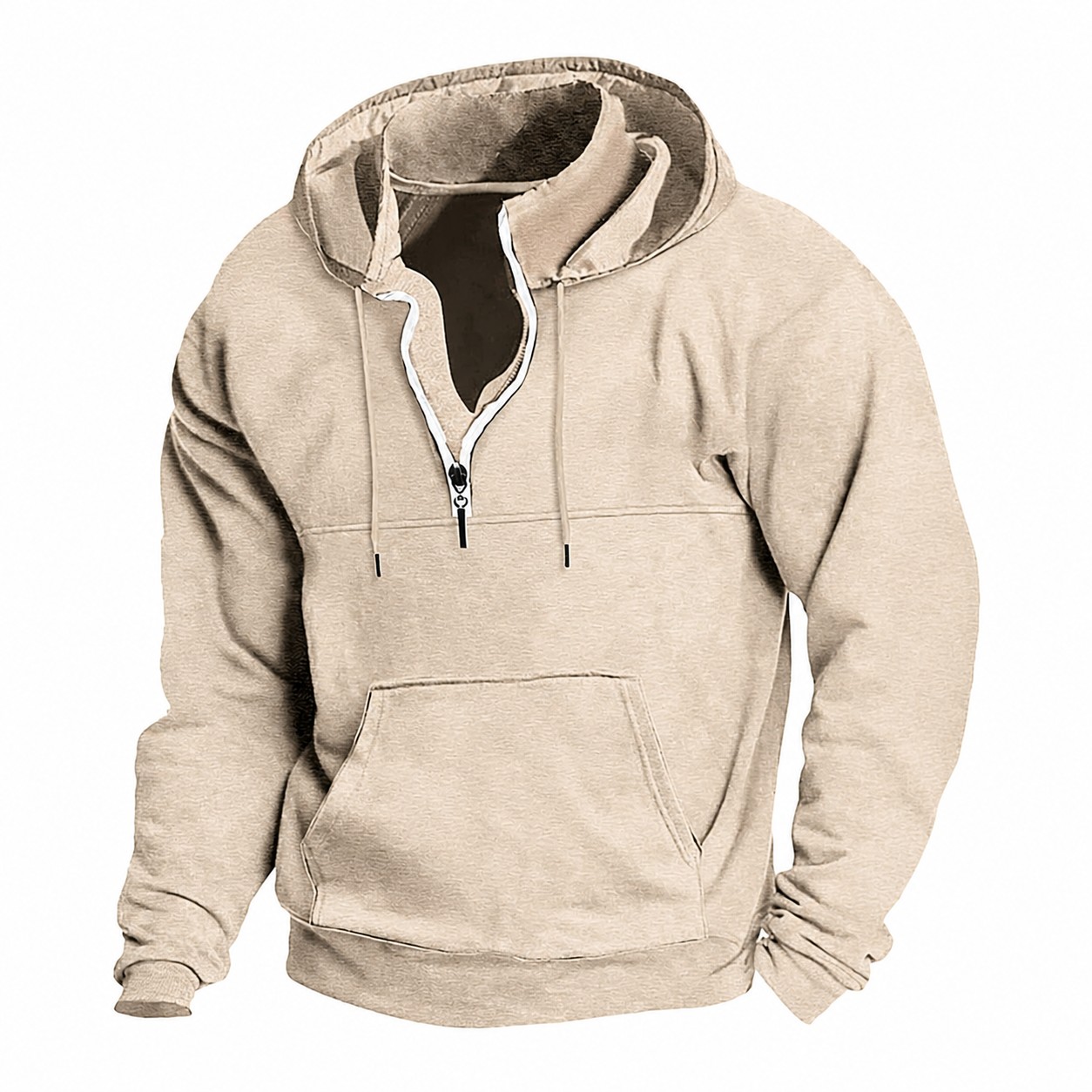 Slim Quarter Zip Hooded Sweatshirt — Beige
